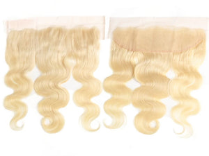 YW - Blonde Swiss Lace 13X4 Ear to Ear Frontal, 100% Brazilian wavy Virgin Human Hair